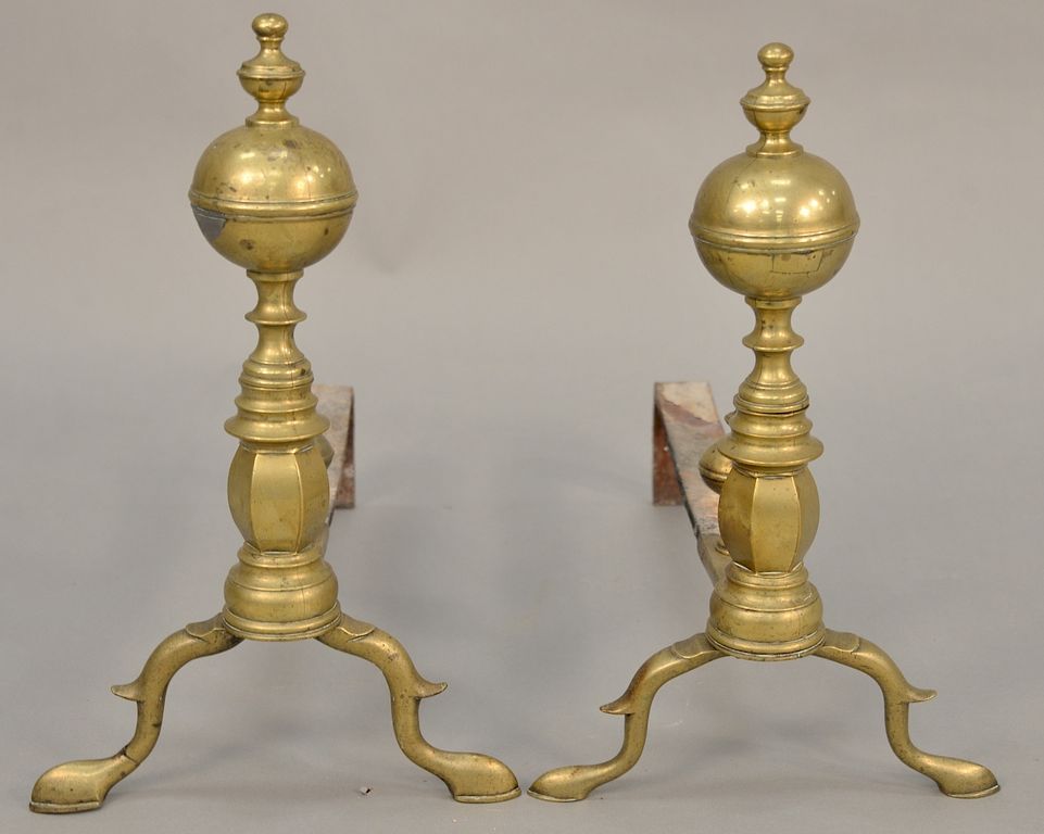 Appraisal: John Stickney Boston Federal brass andirons with log stops signed