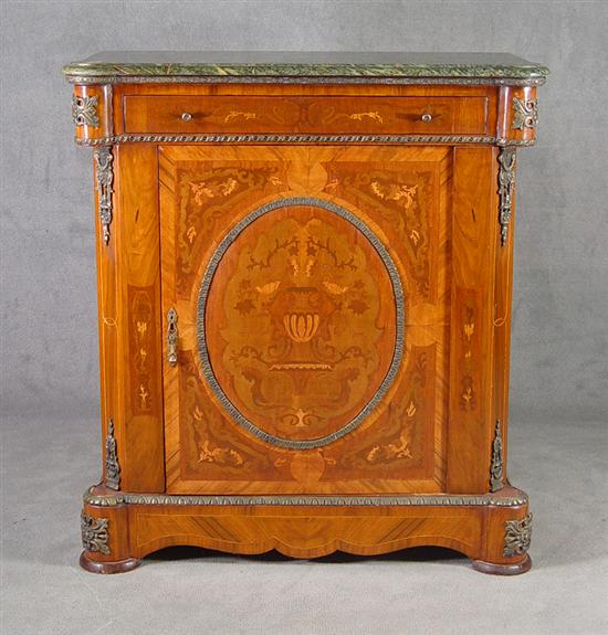 Appraisal: French Music Cabinet Circa Verde marble top above single drawer