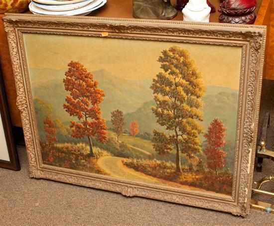 Appraisal: American School th century Autumnal Landscape with Mountains oil on