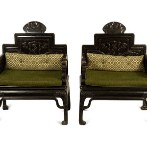 Appraisal: A Pair of Chinese Carved Hardwood Armchairs TH CENTURY Height