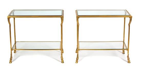 Appraisal: A Pair of French Gilt Bronze Side Tables Height x