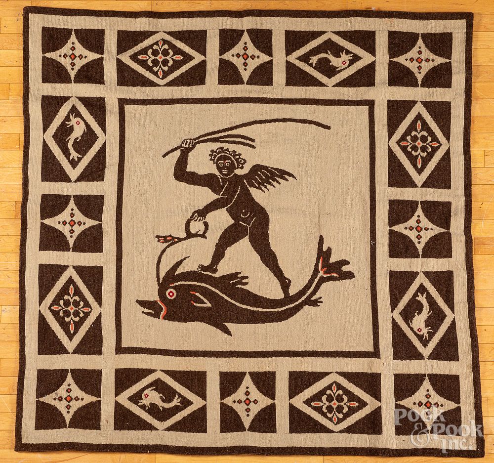 Appraisal: Woven carpet with allegorical figure Woven carpet with allegorical figure