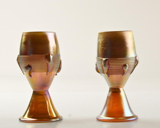 Appraisal: Two Tiffany Favrile Footed Cordials in iridescent gold with threaded