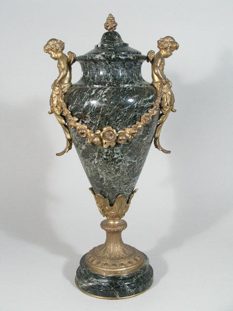 Appraisal: Louis XVI Style Black Marble Ormolu Mounted Urn classical urn