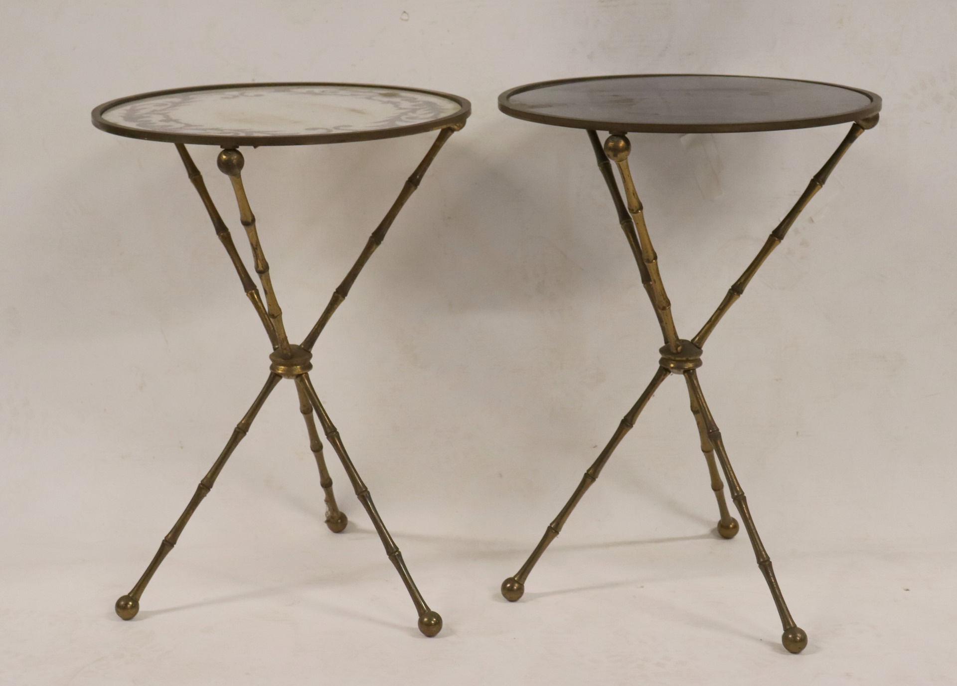 Appraisal: Midcentury Pair of Gilt Metal Bamboo Form Stands Both with