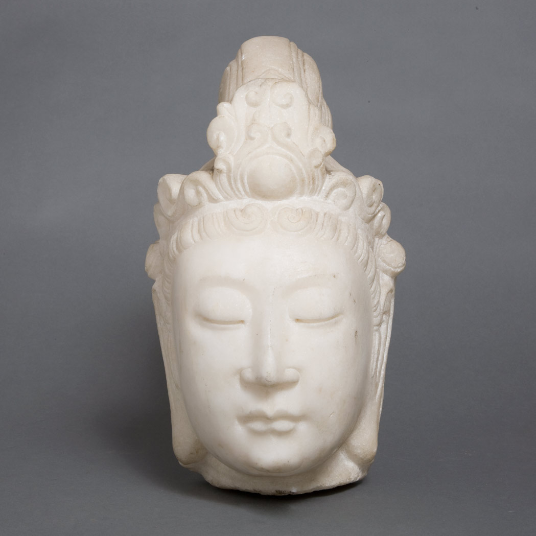 Appraisal: Chinese White Marble Head of a Bodhisattva With downcast expression