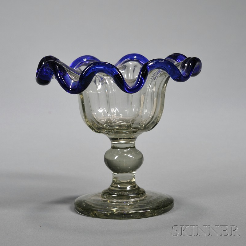 Appraisal: Blown Glass Compote early th century colorless six-rib bowl with