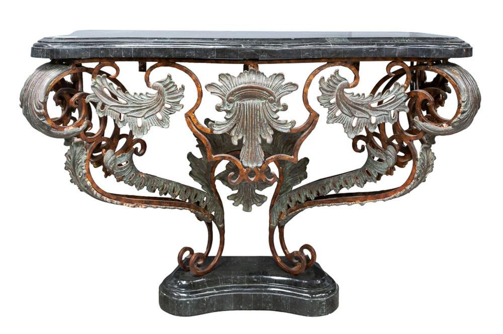 Appraisal: ITALIAN ROCOCO STYLE PAINTED WROUGHT IRON CONSOLE inches wide inches