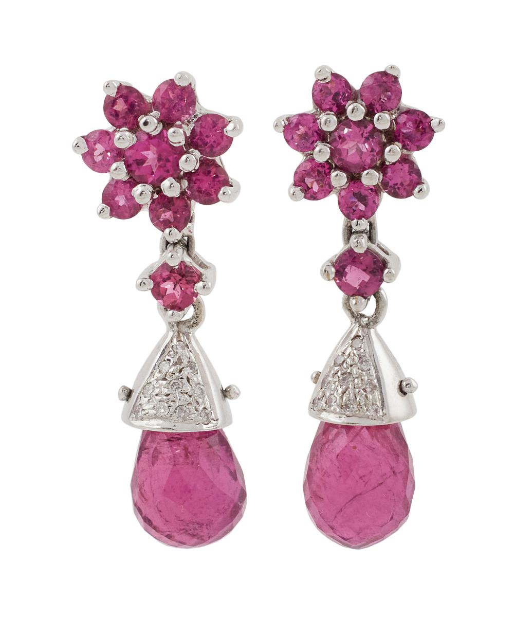 Appraisal: PAIR OF KT WHITE GOLD AND PINK TOURMALINE DROP EARRINGS