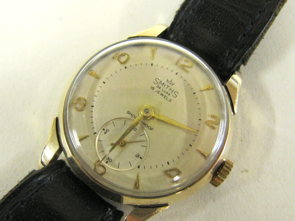 Appraisal: Gents 's ct gold Smith wrist watch on leather strap