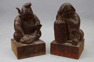 Appraisal: Wood Carved Chinese Fisherman Figures Wood Carved Chinese Fisherman Figures