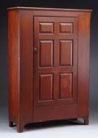 Appraisal: NICE ANTIQUE PANELED DOOR CUPBOARD IN RED PAINT The single