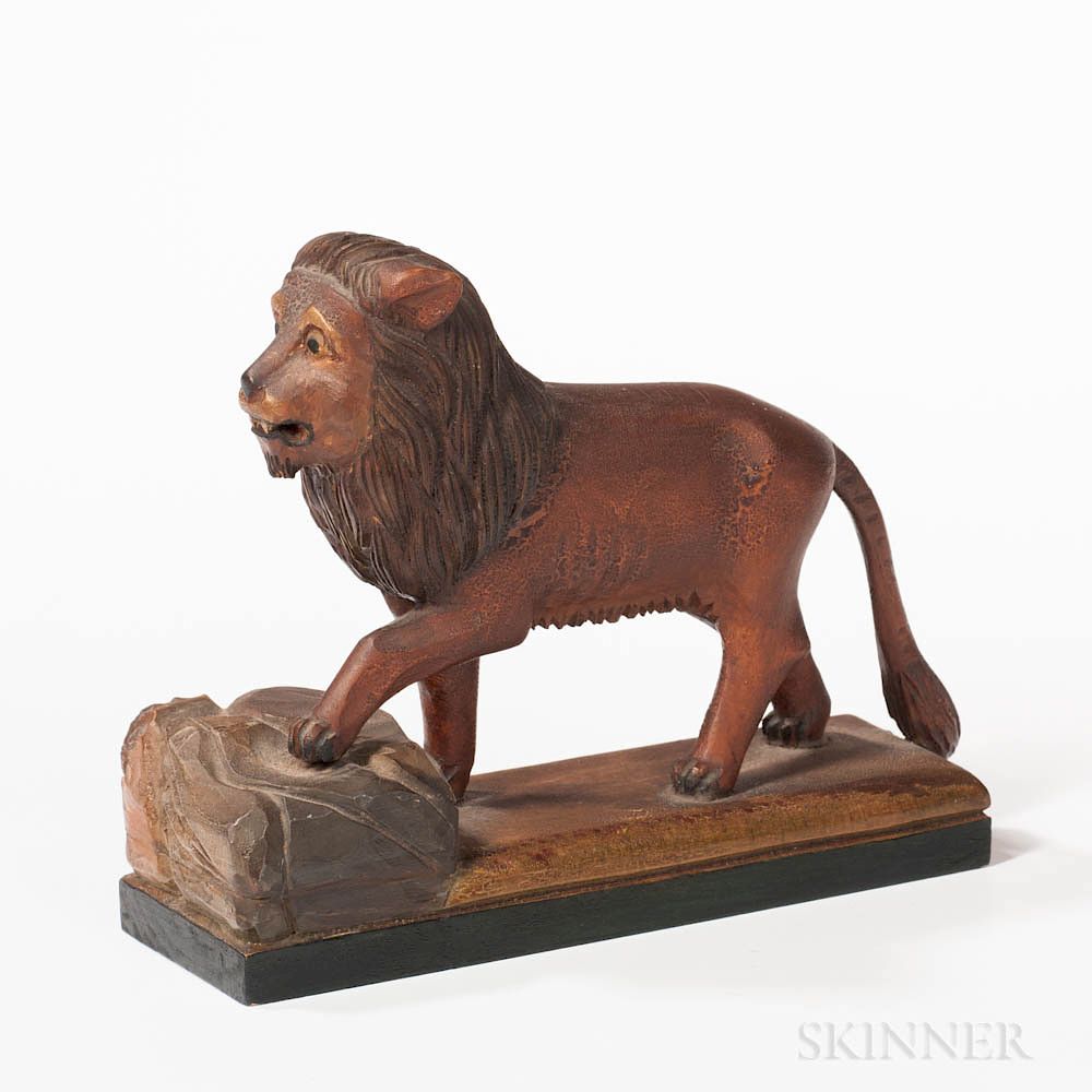 Appraisal: Carved Figure of a Lion Carved Figure of a Lion