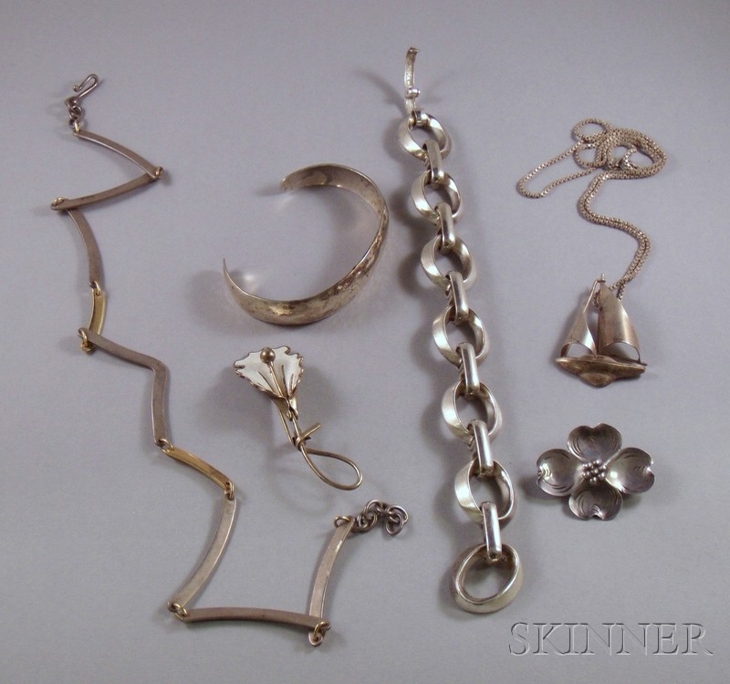 Appraisal: Six Pieces of Modernist Sterling Silver Jewelry including a Stuart