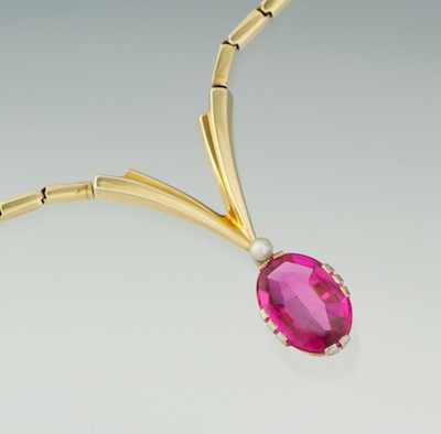 Appraisal: A Ladies' Gold Necklace With Synthetic Pink Sapphire k yellow