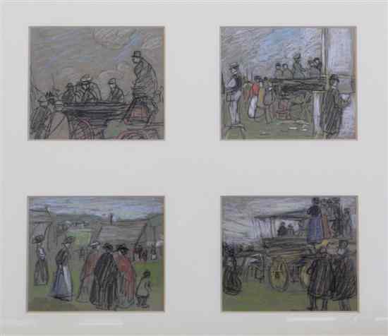 Appraisal: Horace Mann Livens - four pastel drawings Derby Day x