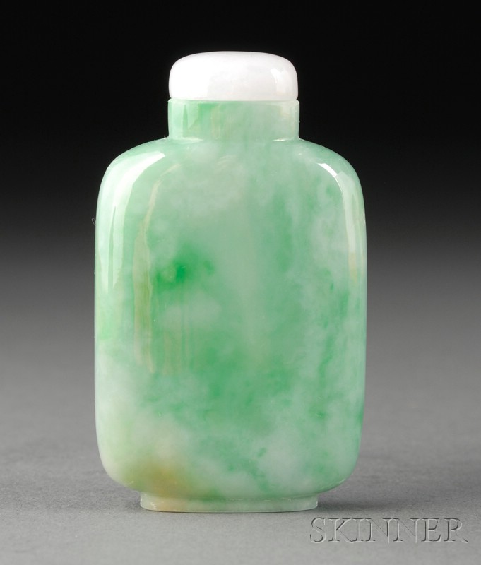 Appraisal: Jade Snuff Bottle rectangular flattened form bright green color ht