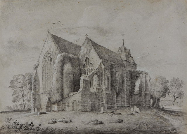 Appraisal: TH CENTURY ENGLISH SCHOOLWinchelsea Church pencil heightened in white x