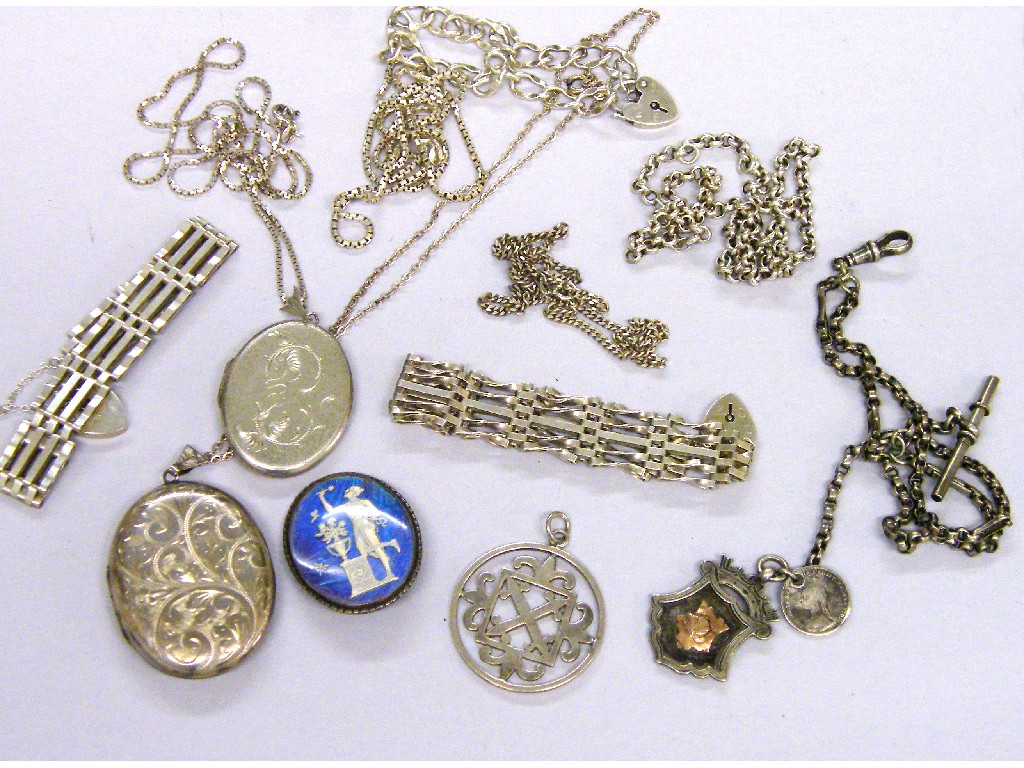 Appraisal: Bag of silver jewellery including two gate bracelets watch albert