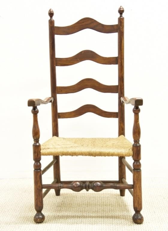 Appraisal: Delaware Valley maple four-slat armchair with bold ball and ring-turned