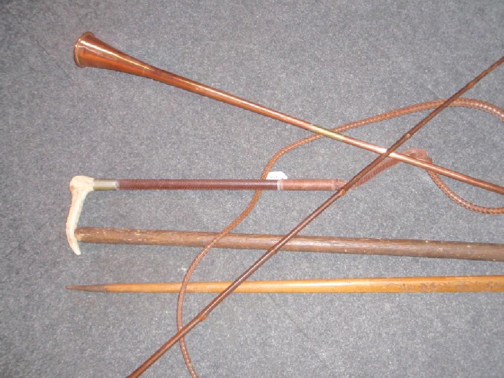 Appraisal: A coaching whip post horn horn handled whip shepherd's crook