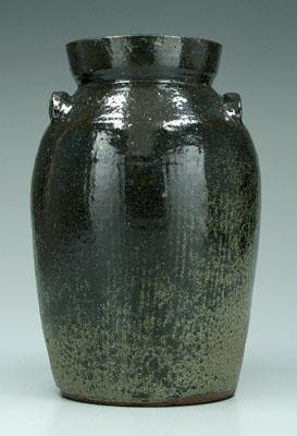 Appraisal: Alkaline glaze jar mottled glossy to matte olive green glaze