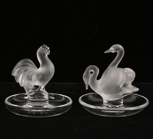 Appraisal: Lalique art glass ring dishes one with pair of swans