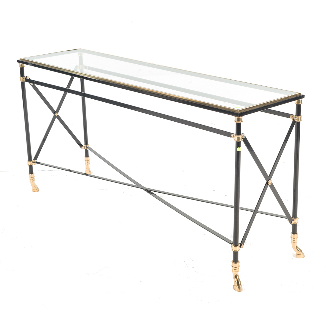 Appraisal: Italian custom-designed console table th century black metal x-frame base