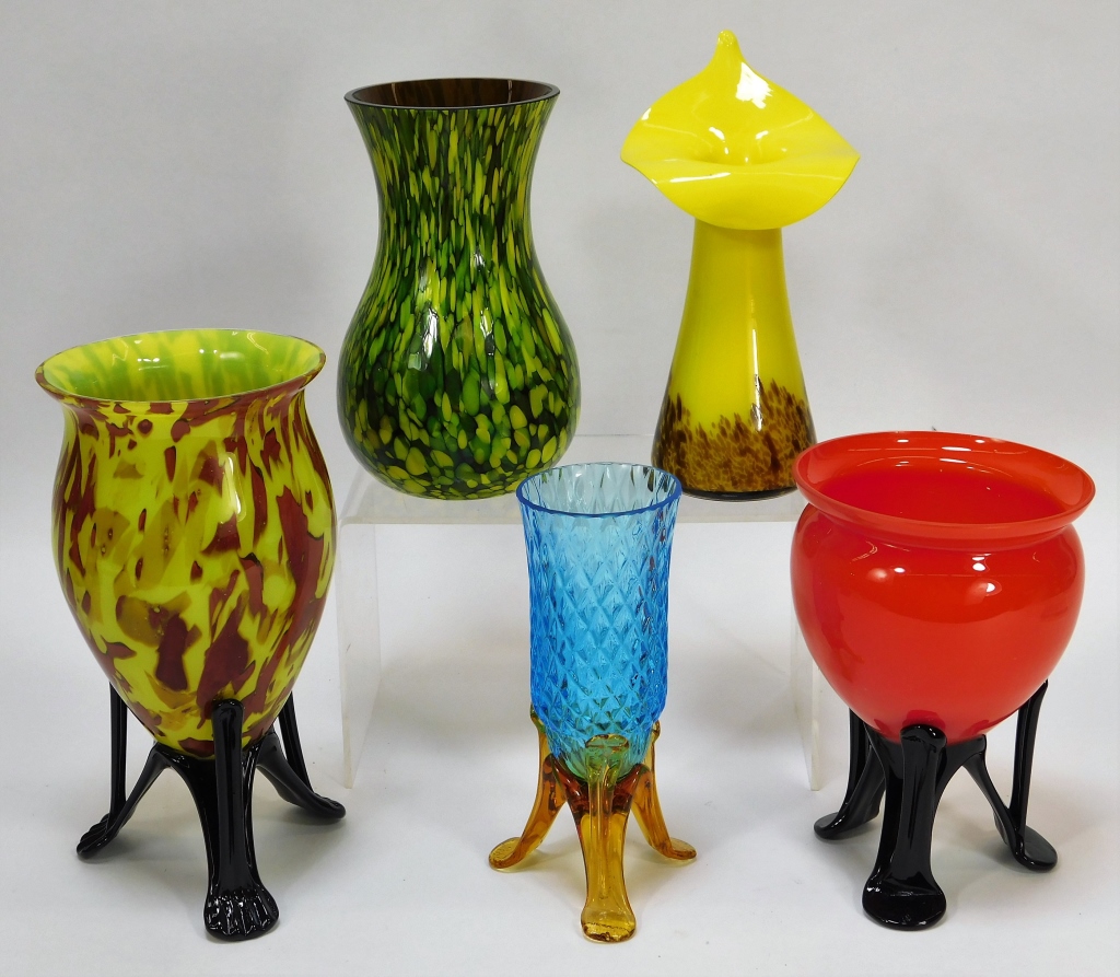 Appraisal: FOOT AND SPLATTER BOHEMIAN ART GLASS VASES Bohemia th CenturyLot