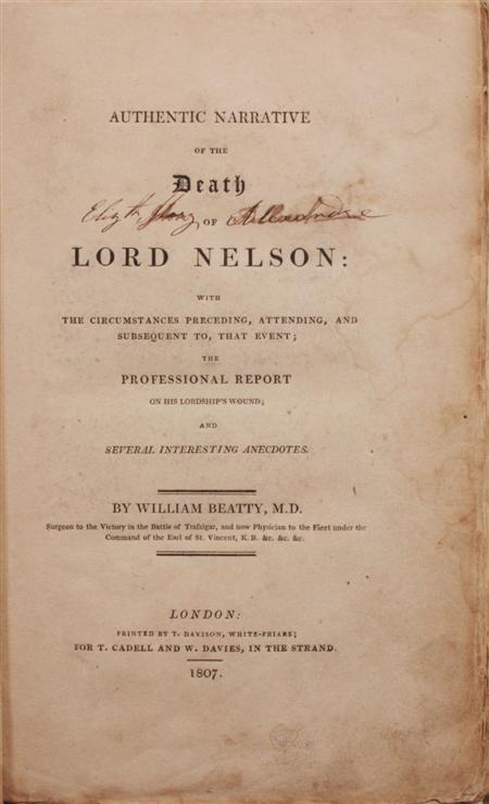 Appraisal: Beatty William Authentic narrative of the death of Lord Nelson