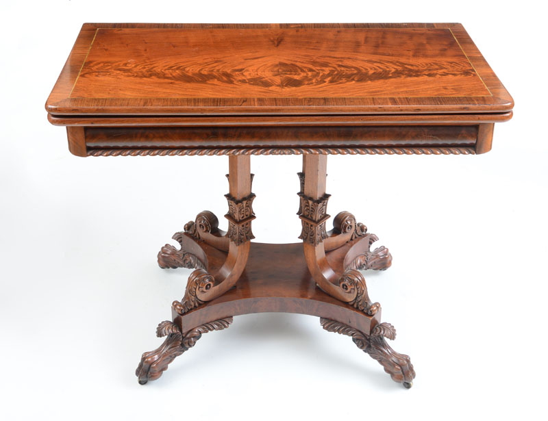 Appraisal: ANTHONY QUERVELLE ATTRIBUTION J SCROLL CARVED MAHOGANY FIGURED MAHOGANY AND