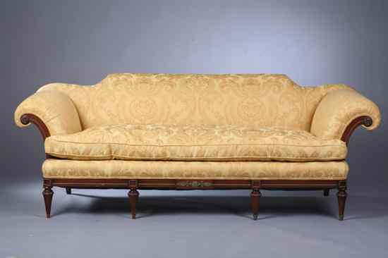 Appraisal: WILLIAM IV MAHOGANY CANAPE circa yellow damask upholstery Arched padded