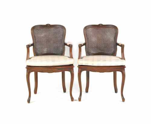 Appraisal: Pair of French cane seat armchairs