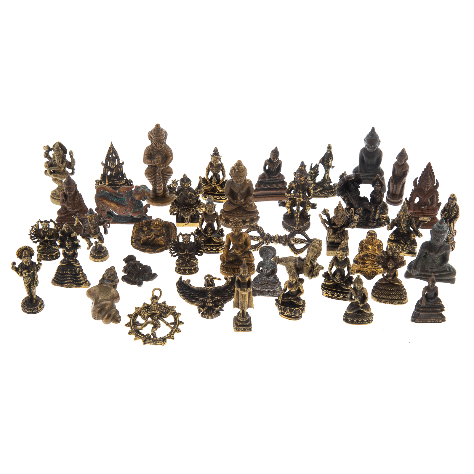 Appraisal: ASIAN MINIATURE BRASS BRONZE VOTIVE FIGURES CHARMS Approximately various miniature