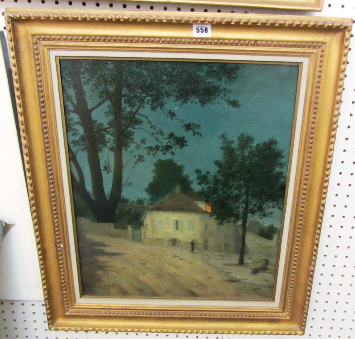 Appraisal: Marius Estienne early th century Twilight street scene oil on