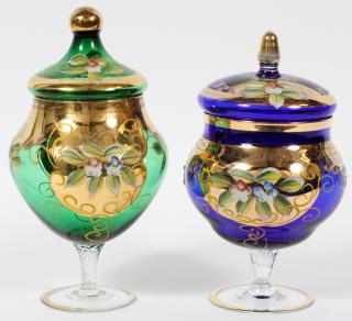 Appraisal: BOHEMIAN BLUE AND GREEN GLASS VASES PIECES BOHEMIAN BLUE AND