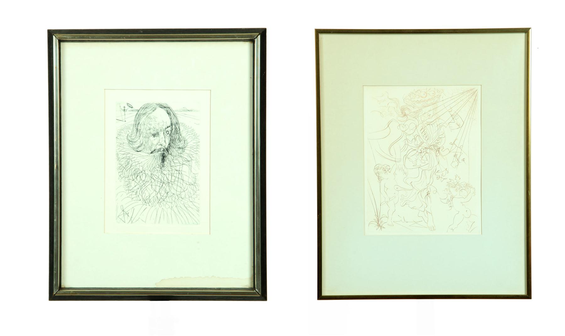 Appraisal: TWO ETCHINGS BY SALVADOR DALI SPAIN - Cervantes from his