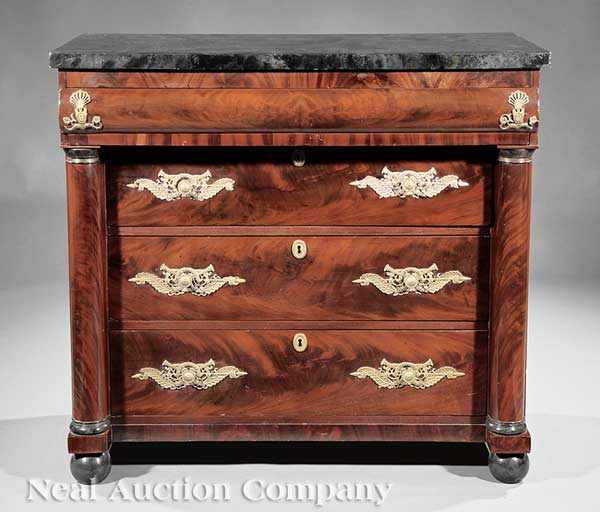 Appraisal: An Empire-Style Mahogany Bronze-Mounted Commode faux marbre top torus-molded frieze