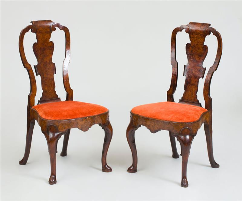 Appraisal: NEAR PAIR OF GEORGE I WALNUT SIDE CHAIRS x x