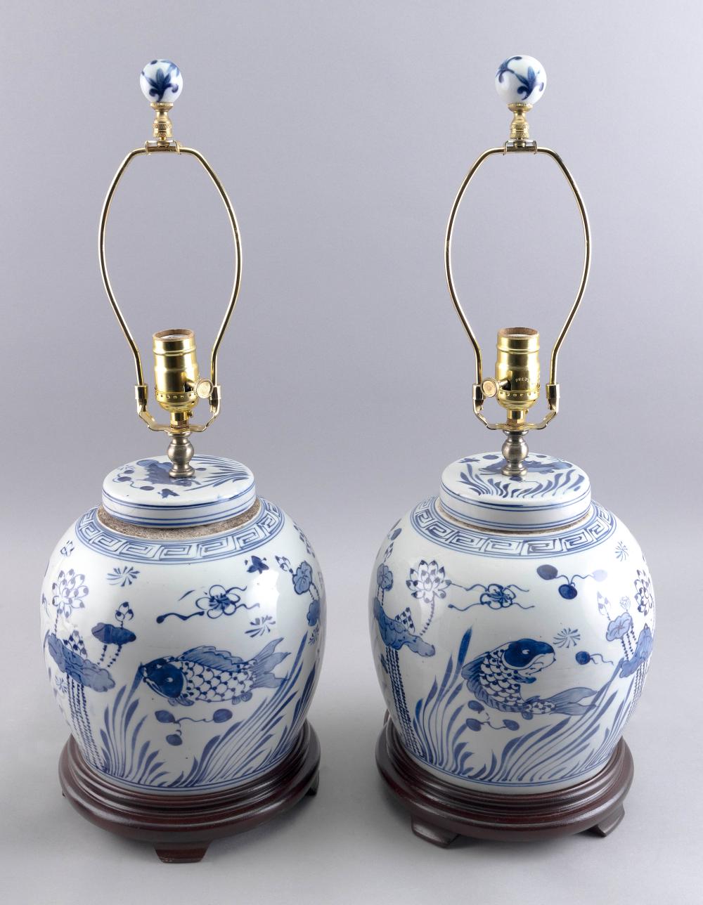 Appraisal: PAIR OF CHINESE BLUE AND WHITE PORCELAIN COVERED GINGER JARS