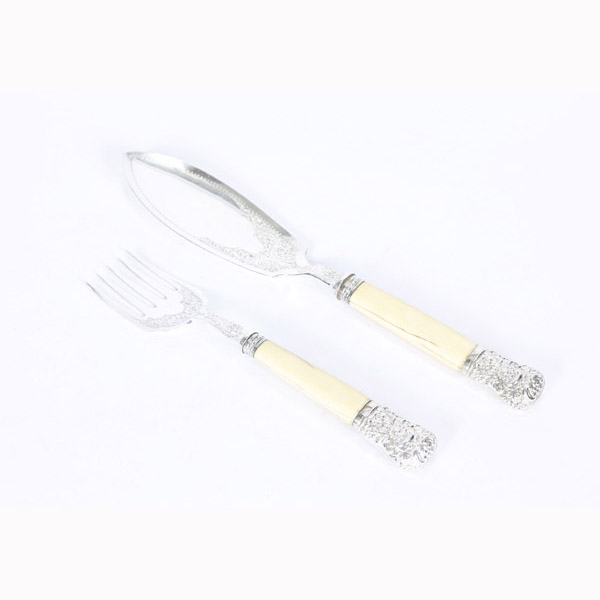 Appraisal: Continental Victorian fish serving set with engraved decoration ivory handle