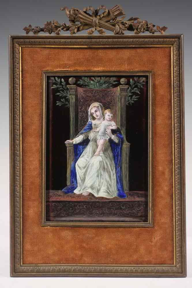 Appraisal: FOIL ENAMEL ON COPPER - Portrait of Madonna enthroned with