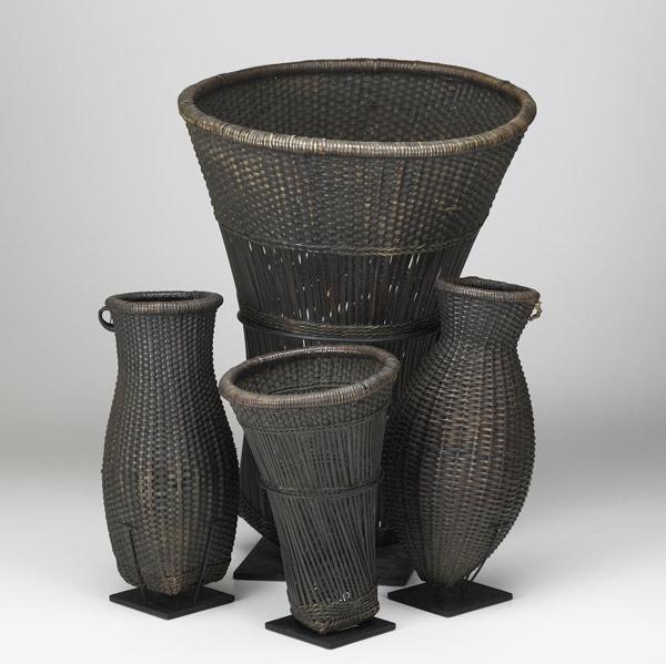 Appraisal: KUBA BASKETS CONGO Four in tall forms each with custom