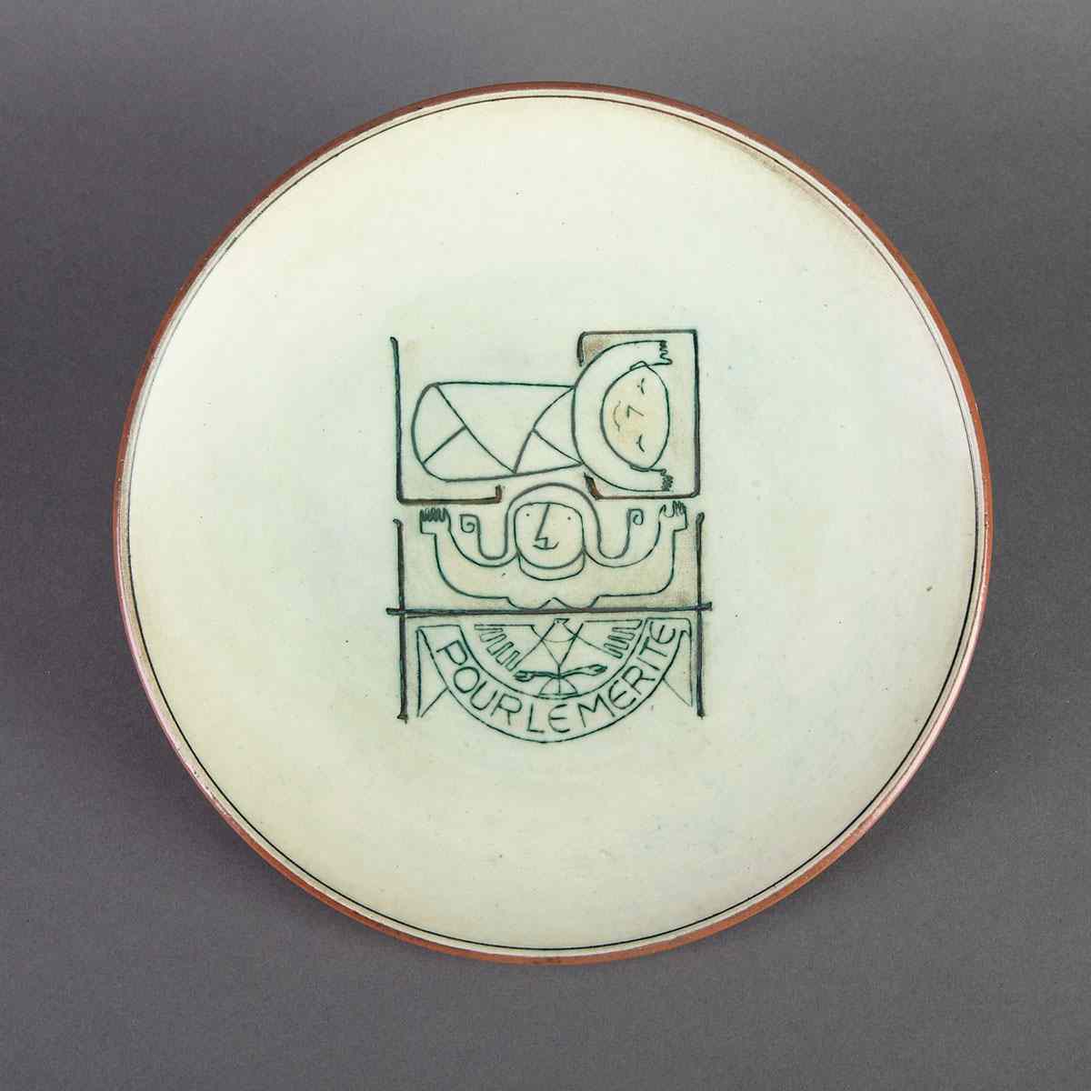 Appraisal: Brooklin Pottery Plate Pour le Merite T Theo and Susan