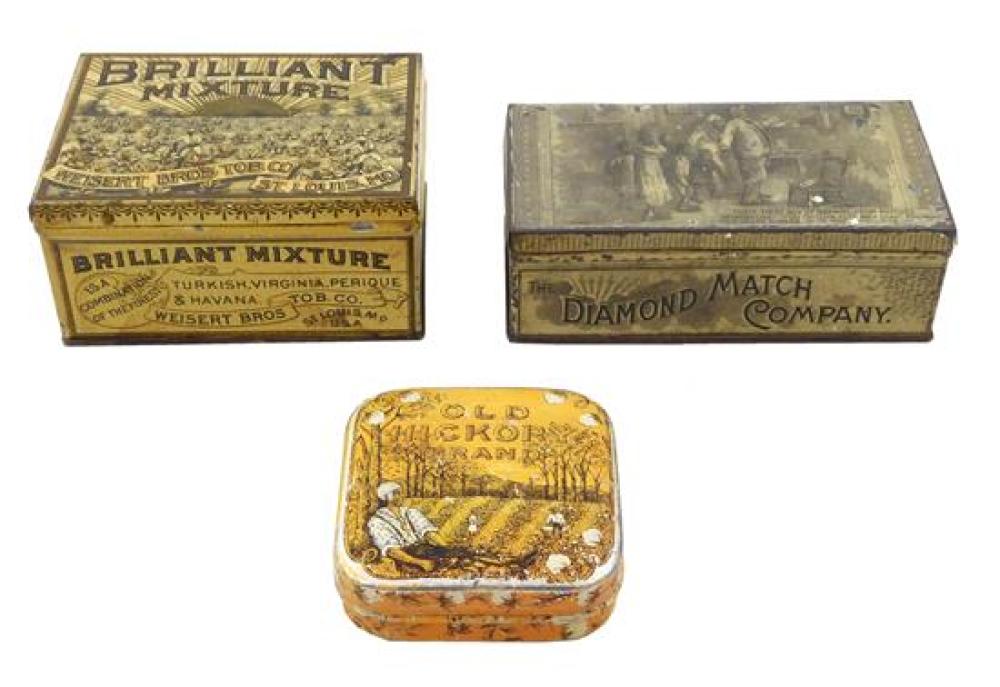 Appraisal: BLACK AMERICANA Three advertising tin containers depicting African American's Diamond