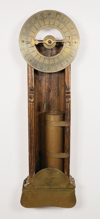 Appraisal: BRASS WOOD WATER CLOCKBrass and wood water clock Face inscribed