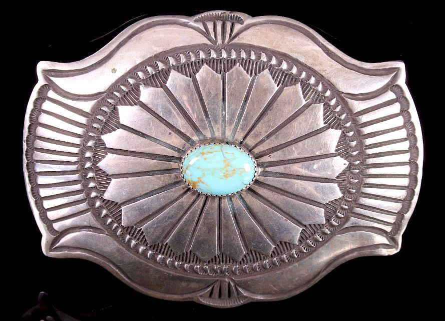 Appraisal: Signed Navajo Royston Turquoise Silver Belt Buckle Included in this