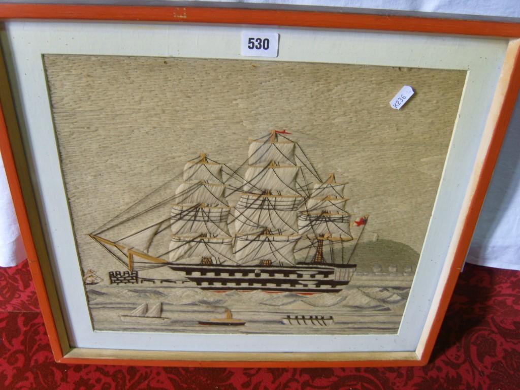 Appraisal: A late th century wool work picture of a -mast