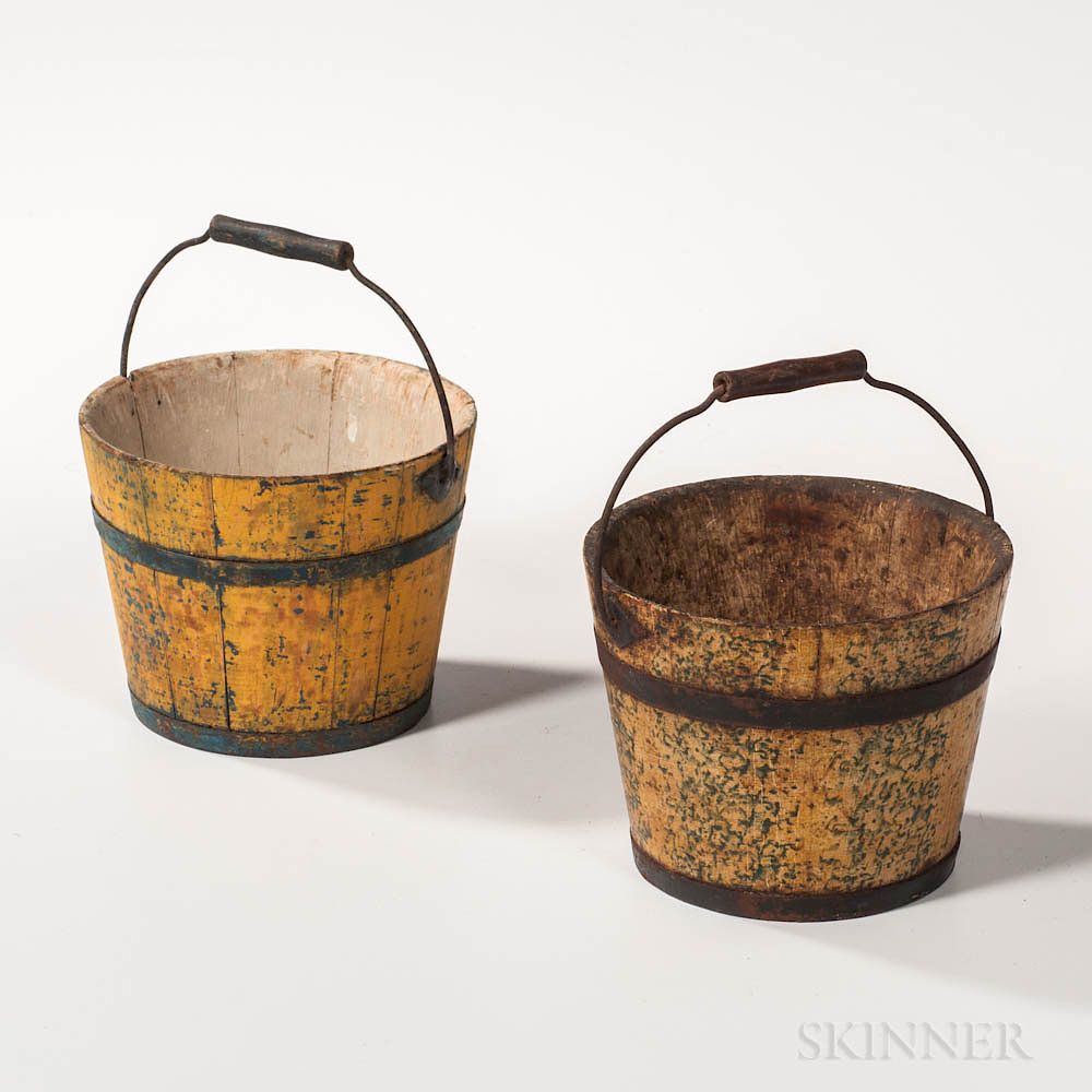 Appraisal: Two Small Yellow-painted Berry Pails Two Small Yellow-painted Berry Pails