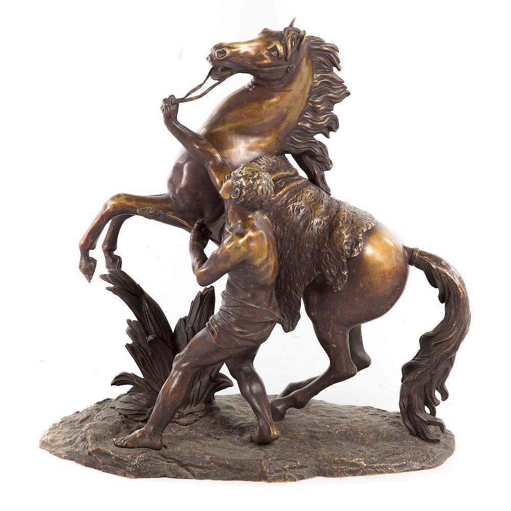 Appraisal: After Coustou Marley horse bronze gilt-bronze figural group of groom